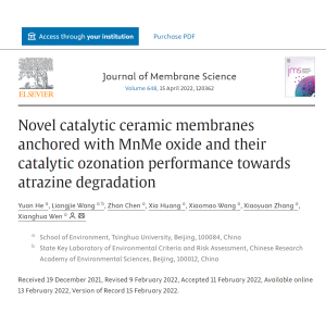 Novel catalytic ceramic membranes anchored with MnMe oxide and their catalytic ozonation performance towards atrazine degradation