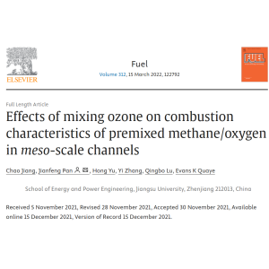 Literature: The influence of mixed ozone on the Premixed combustion characteristics of methane/Oxygen in mesoscale channels
